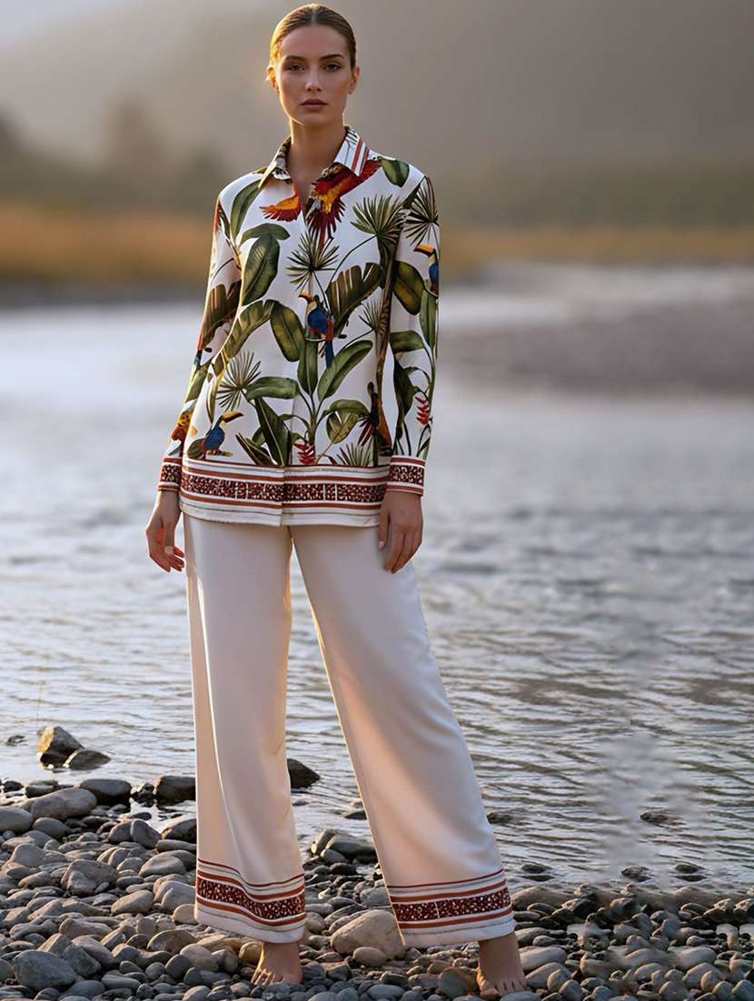 women printed shirt and trouser co-ord set - 22231460 -  Standard Image - 2