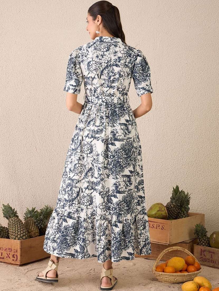 women printed puff sleeve collared tiered dress - 22231464 -  Standard Image - 2