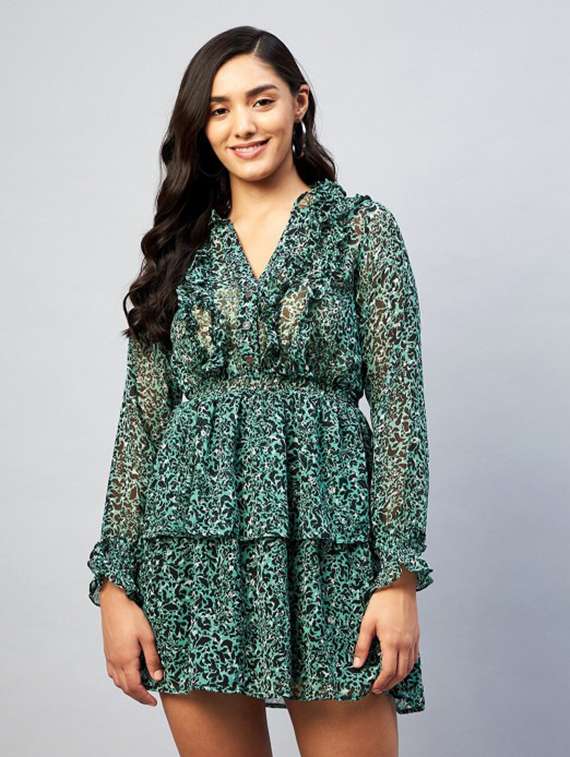 women animal print long sleeve layered dress - 22231467 -  Standard Image - 2