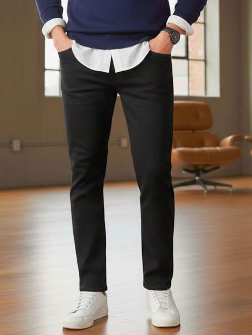 men plain mid rise slim fit jeans - 22231468 -  Standard Image - 0