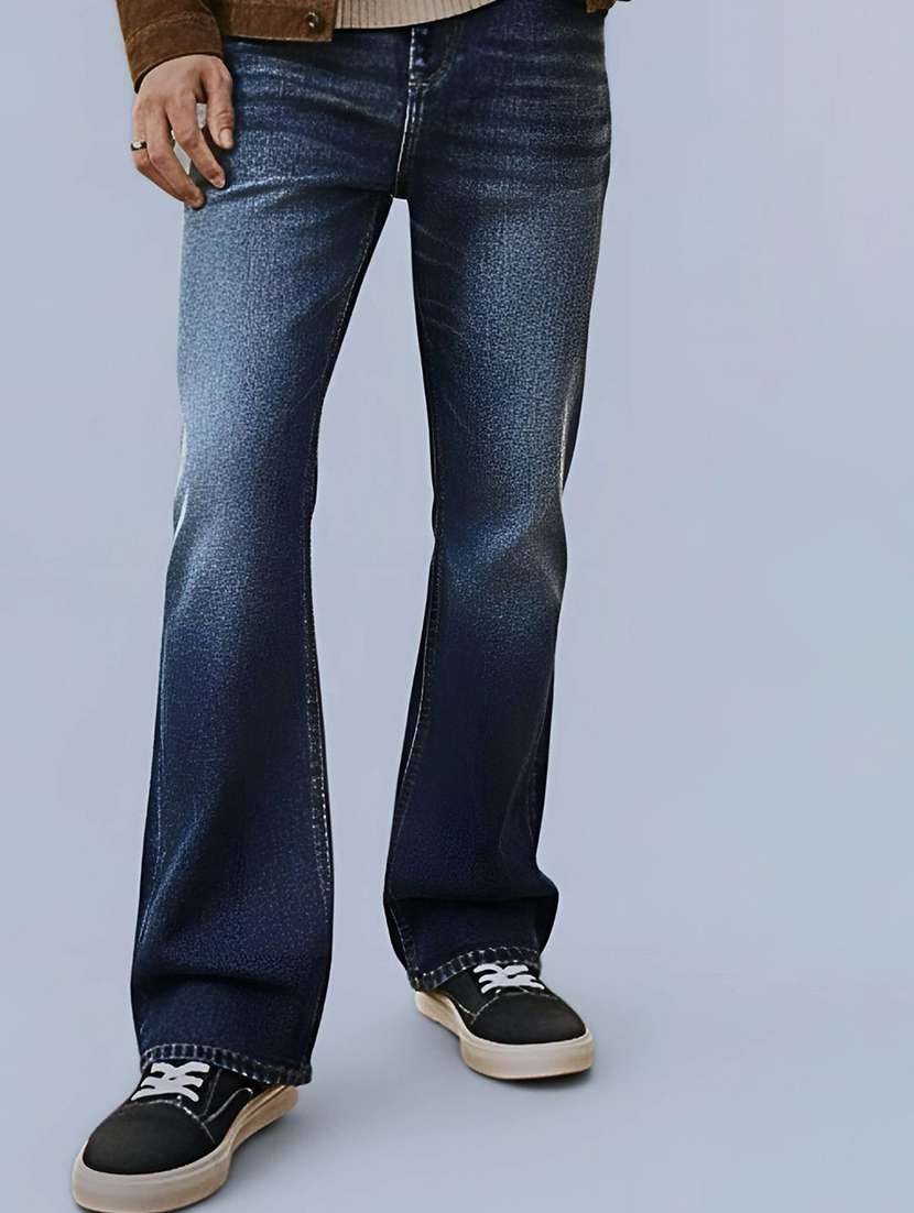 men washed mid rise full length jeans