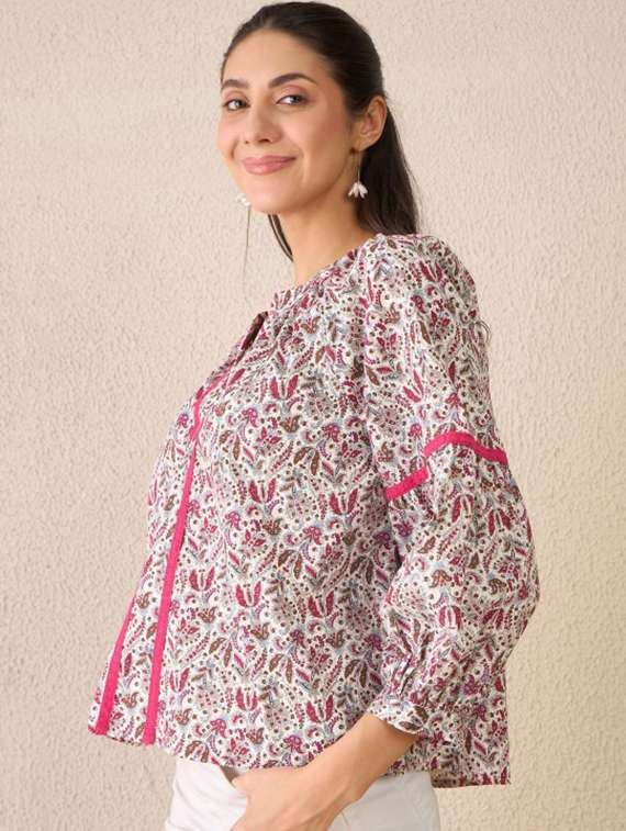 women printed puff sleeve a-line top - 22231477 -  Standard Image - 2