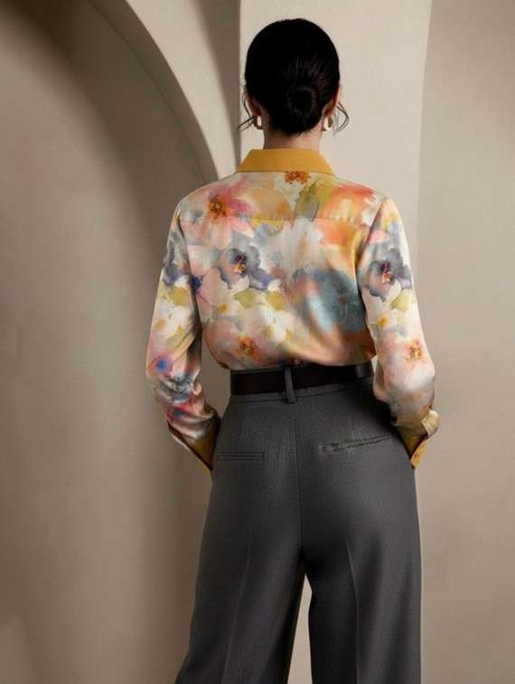 women printed collared long sleeve shirt - 22231486 -  Standard Image - 2