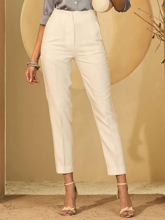 women solid high rise cigarette pants