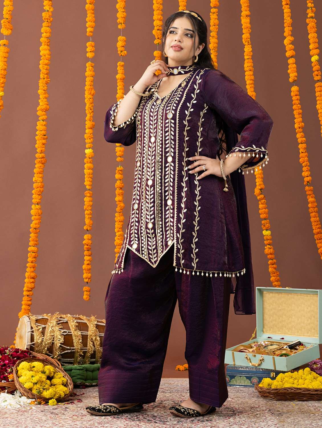 women plus size three quarter sleeve kurta salwar with dupatta set - 22231714 -  Standard Image - 2