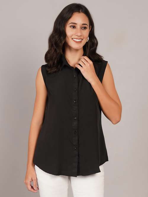 women solid sleeveless regular fit shirt - 22231790 -  Standard Image - 0