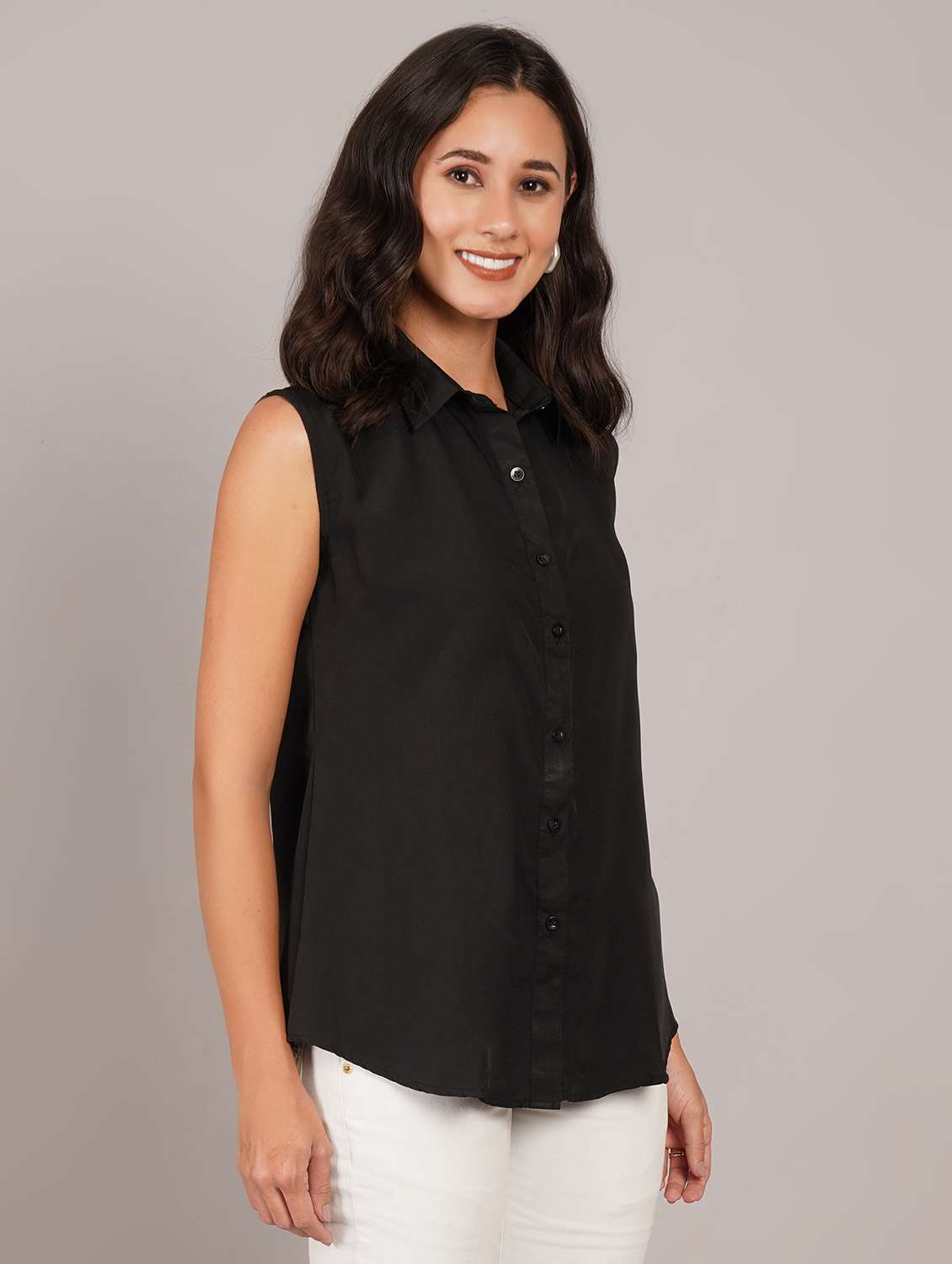 women solid sleeveless regular fit shirt - 22231790 -  Standard Image - 2