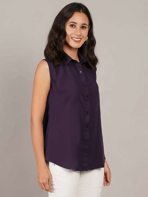 women solid sleeveless regular fit shirt - 22231793 -  Standard Image - 2