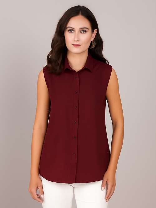 women solid sleeveless regular fit shirt - 22231795 -  Standard Image - 0