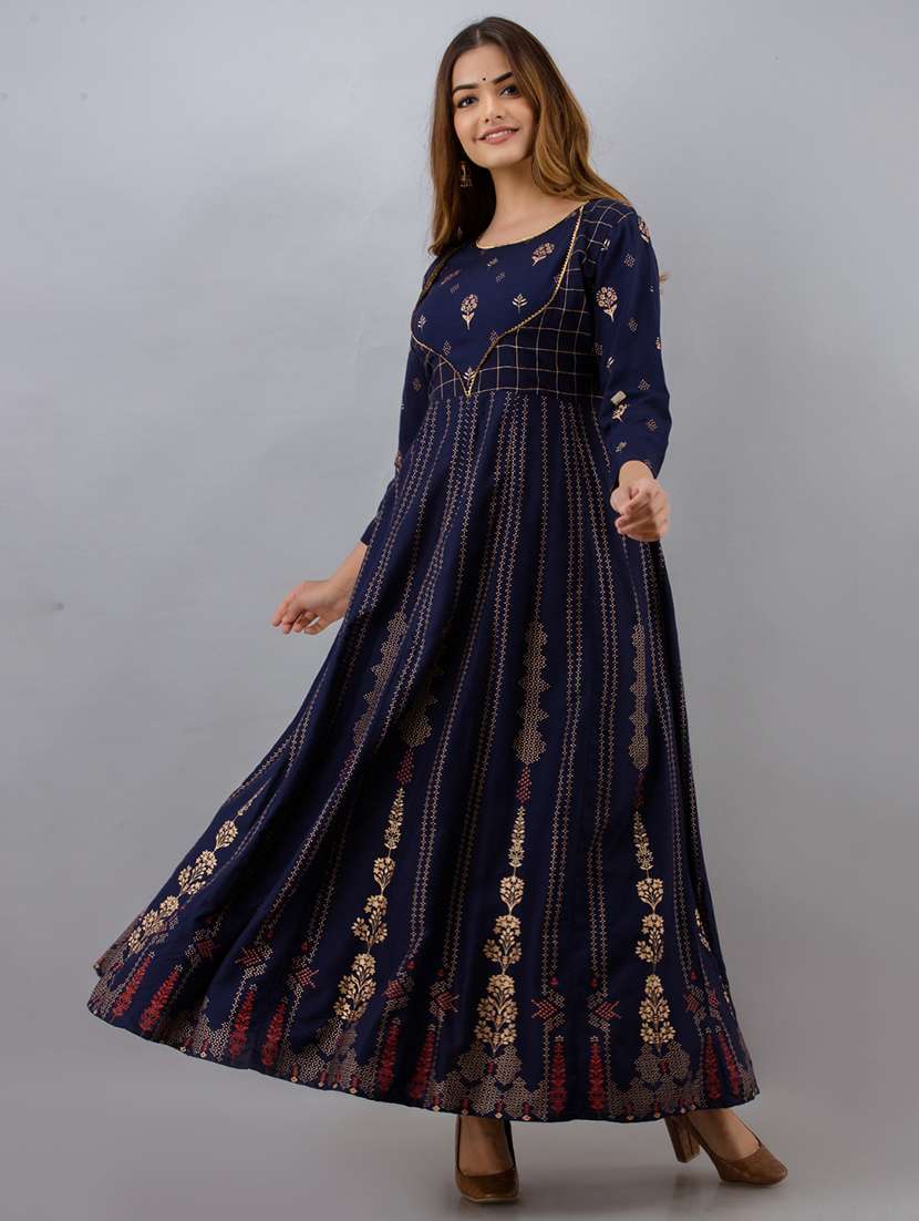 women printed three quarter sleeve anarkali kurta - 22237872 -  Standard Image - 2