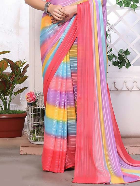 women striped printed saree with blouse - 22237966 -  Standard Image - 2
