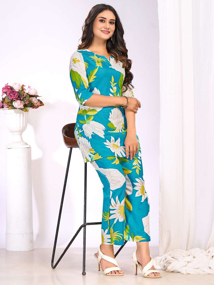 women floral three quarter sleeve ethnic co-ord set