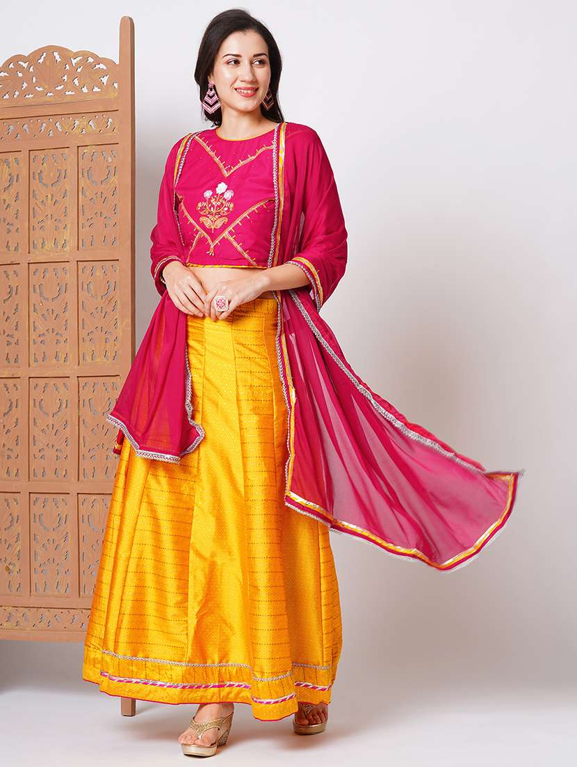 women self design embroidered flared semi-stitched lehenga choli with dupatta set