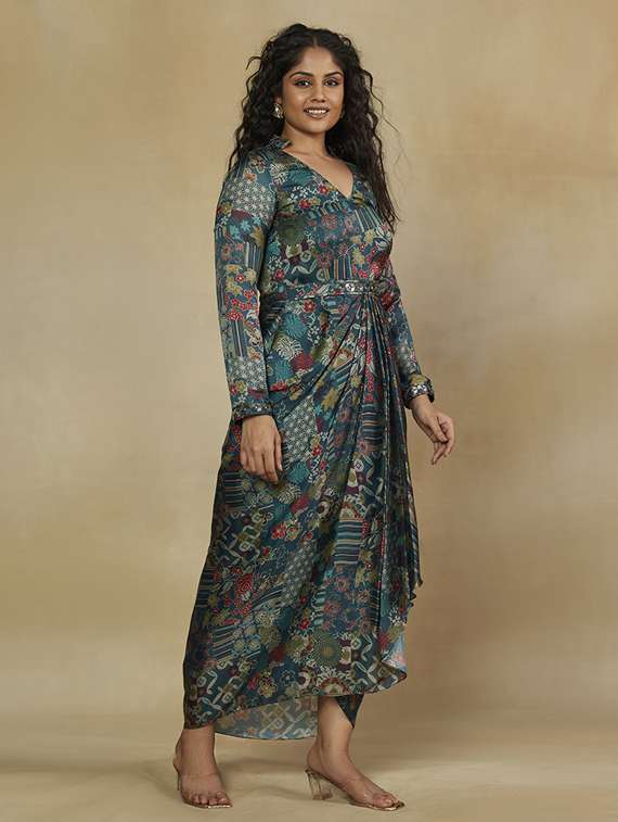 women printed long sleeve asymmetric dress - 22238762 -  Standard Image - 2