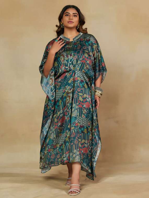 women plus size printed kimono sleeve kaftan dress