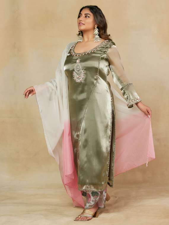 women plus size long sleeve kurta pant with dupatta set - 22238786 -  Standard Image - 2