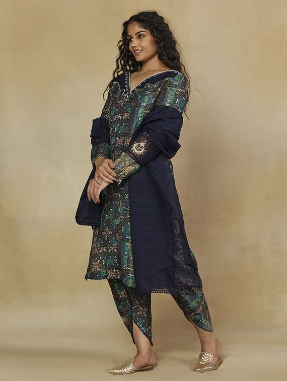 women printed kurta and dhoti with dupatta set - 22238788 -  Standard Image - 2