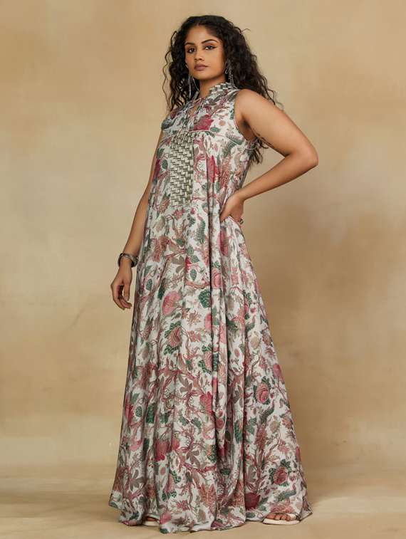 women floral sleeveless asymmetric ethnic dress - 22238794 -  Standard Image - 2