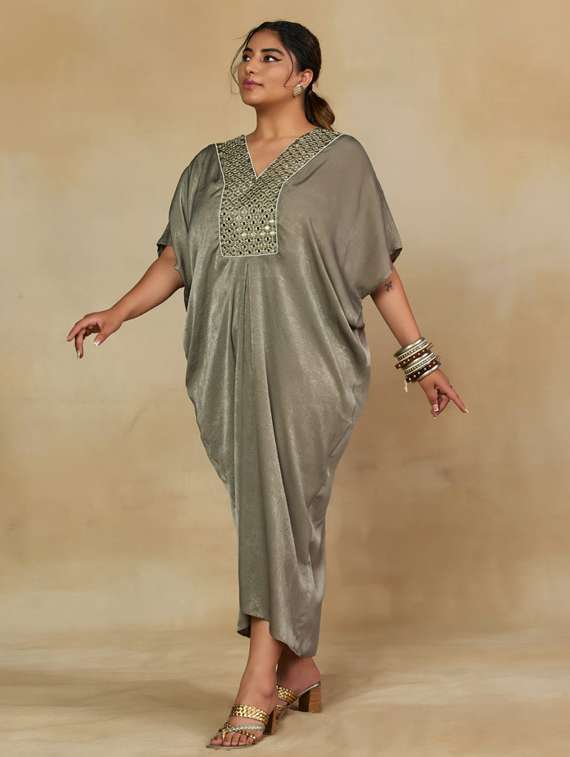 women solid with work v neck asymmetric ethnic dress - 22238796 -  Standard Image - 2