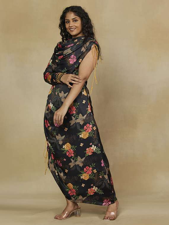 women floral printed cowl neck single shoulder dress - 22238797 -  Standard Image - 2