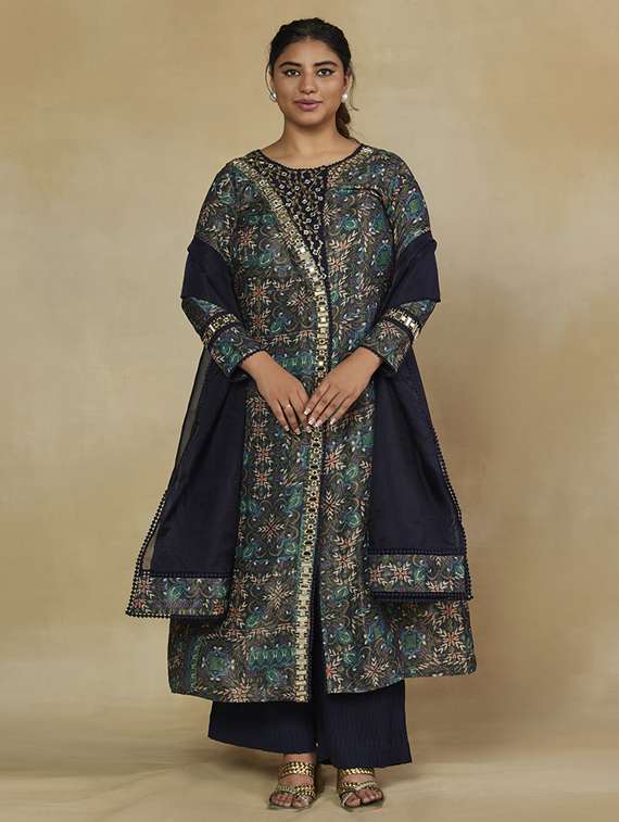 women plus size long sleeve kurta palazzo with dupatta set
