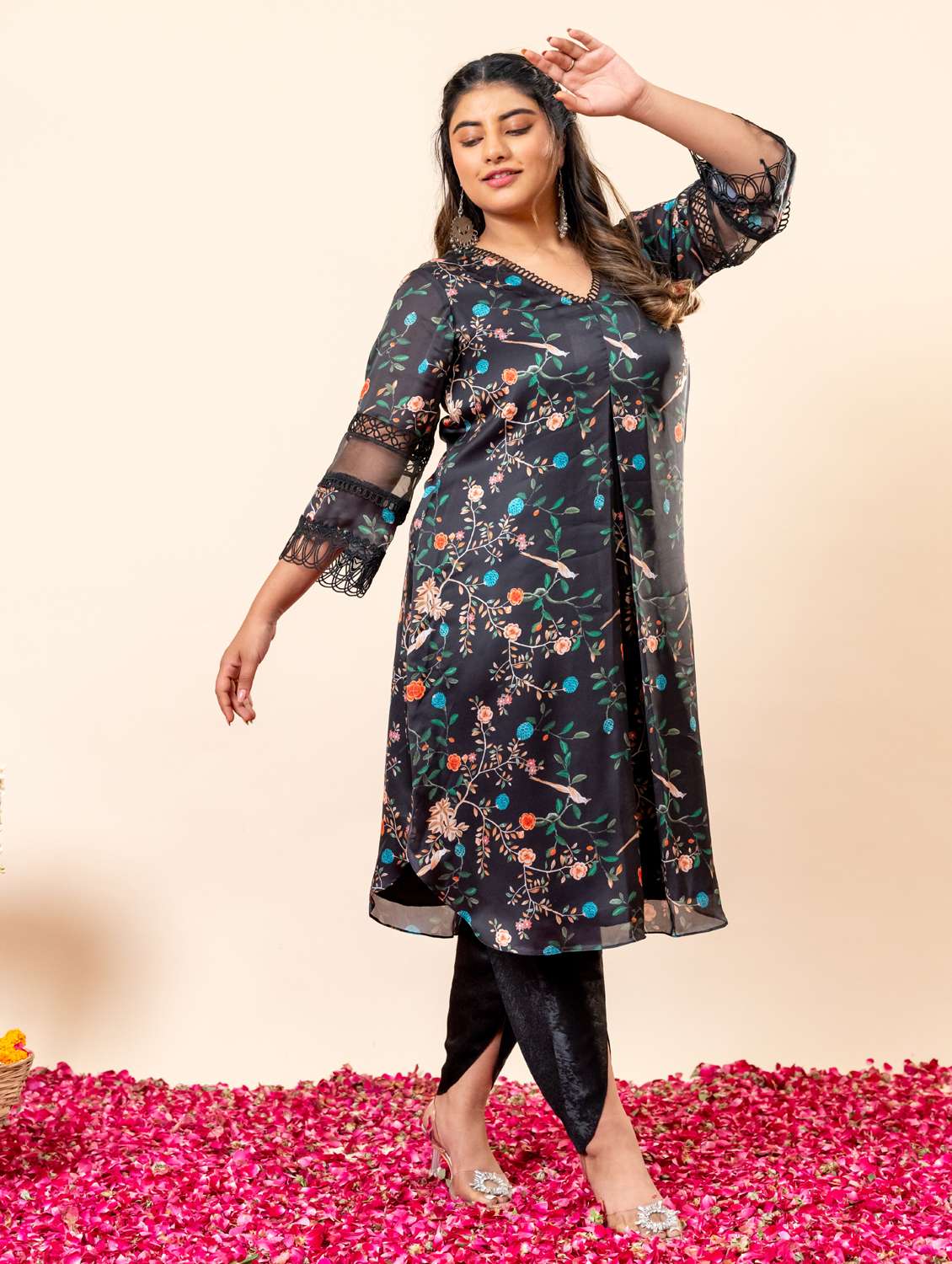 women plus size floral three quarter sleeve dhoti kurta set - 22238814 -  Standard Image - 2