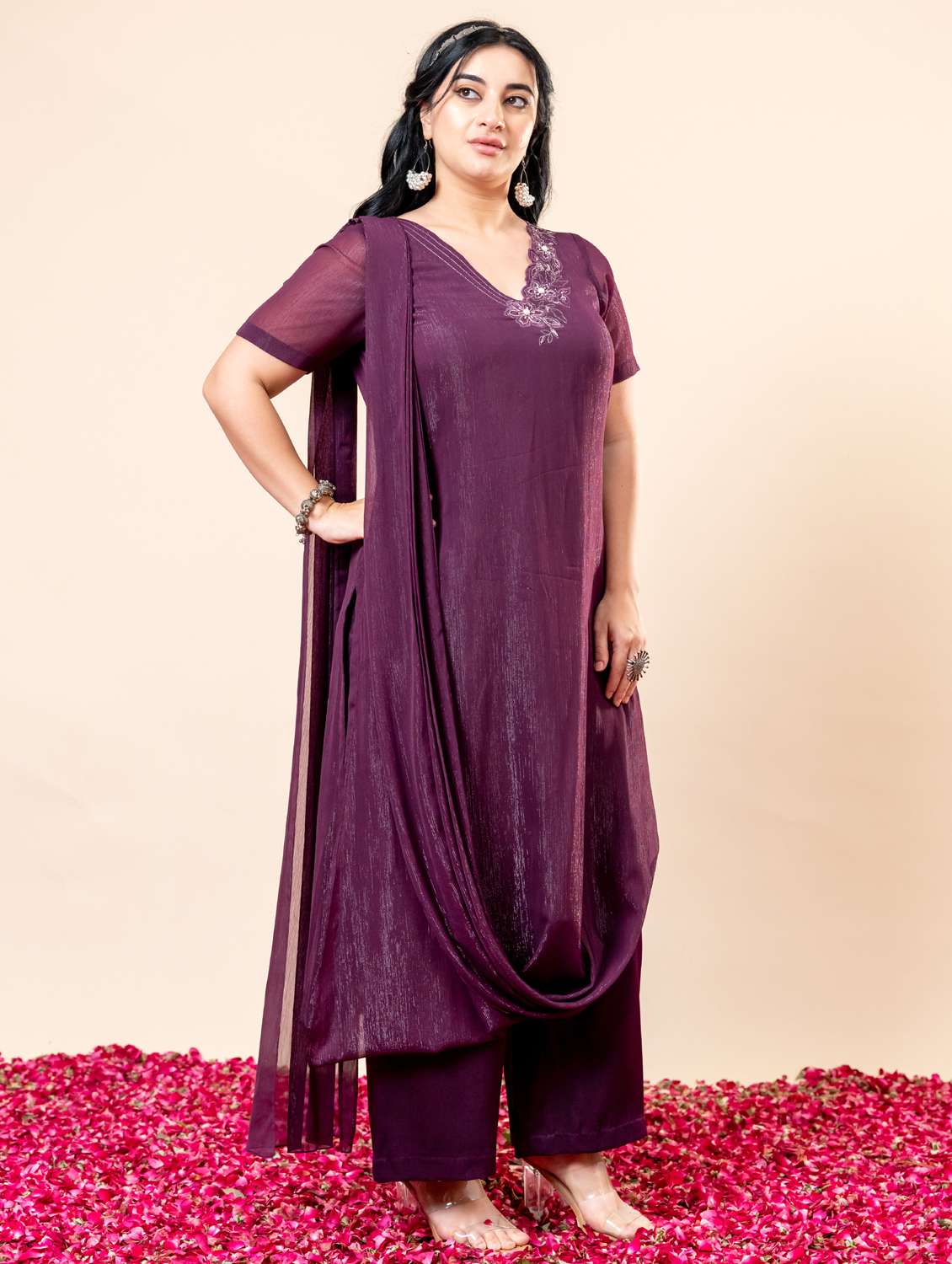 women plus size short sleeve kurta palazzo set - 22238816 -  Standard Image - 2