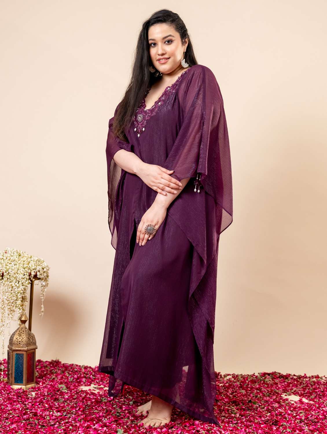 women plus size kimono sleeve kaftan kurta palazzo set - 22238820 -  Standard Image - 2