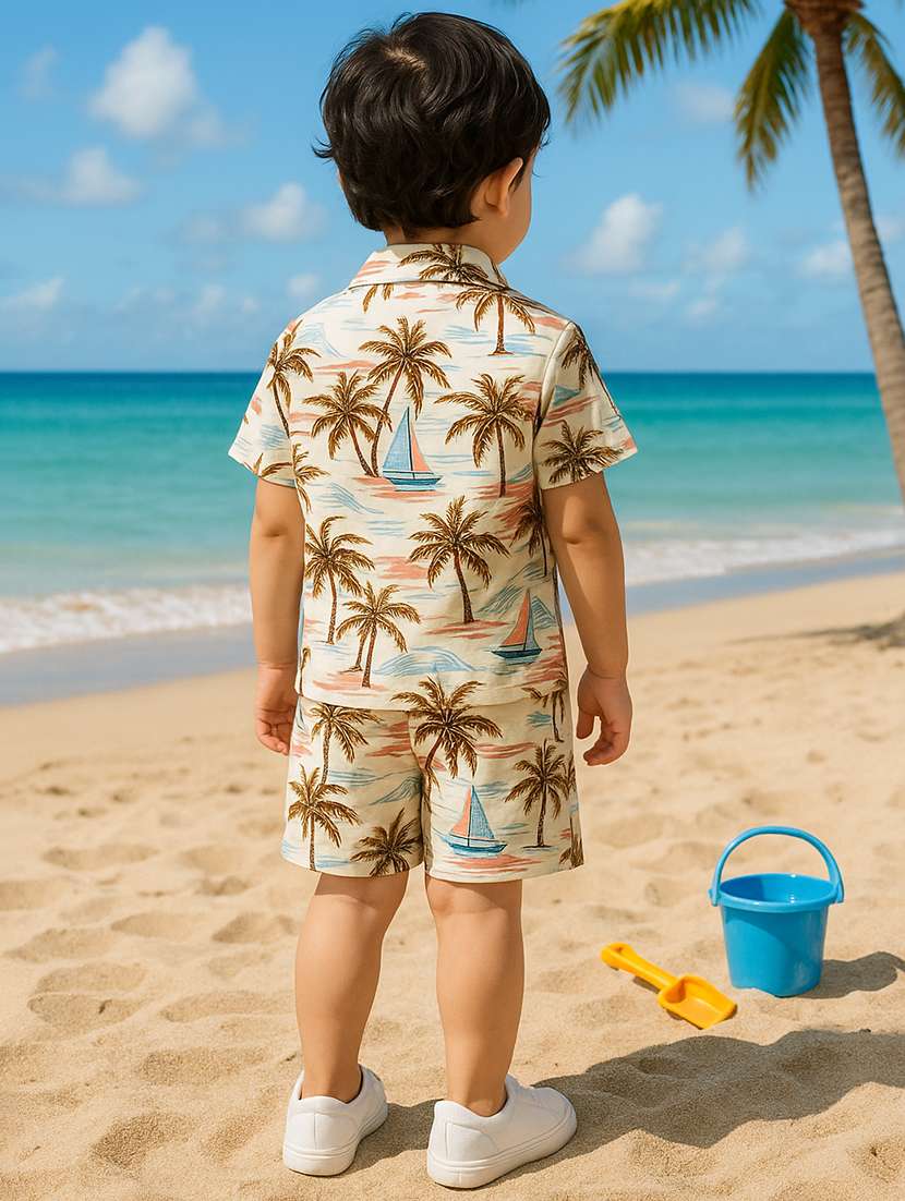 boys printed shirt and shorts co-ord set - 22239070 -  Standard Image - 2