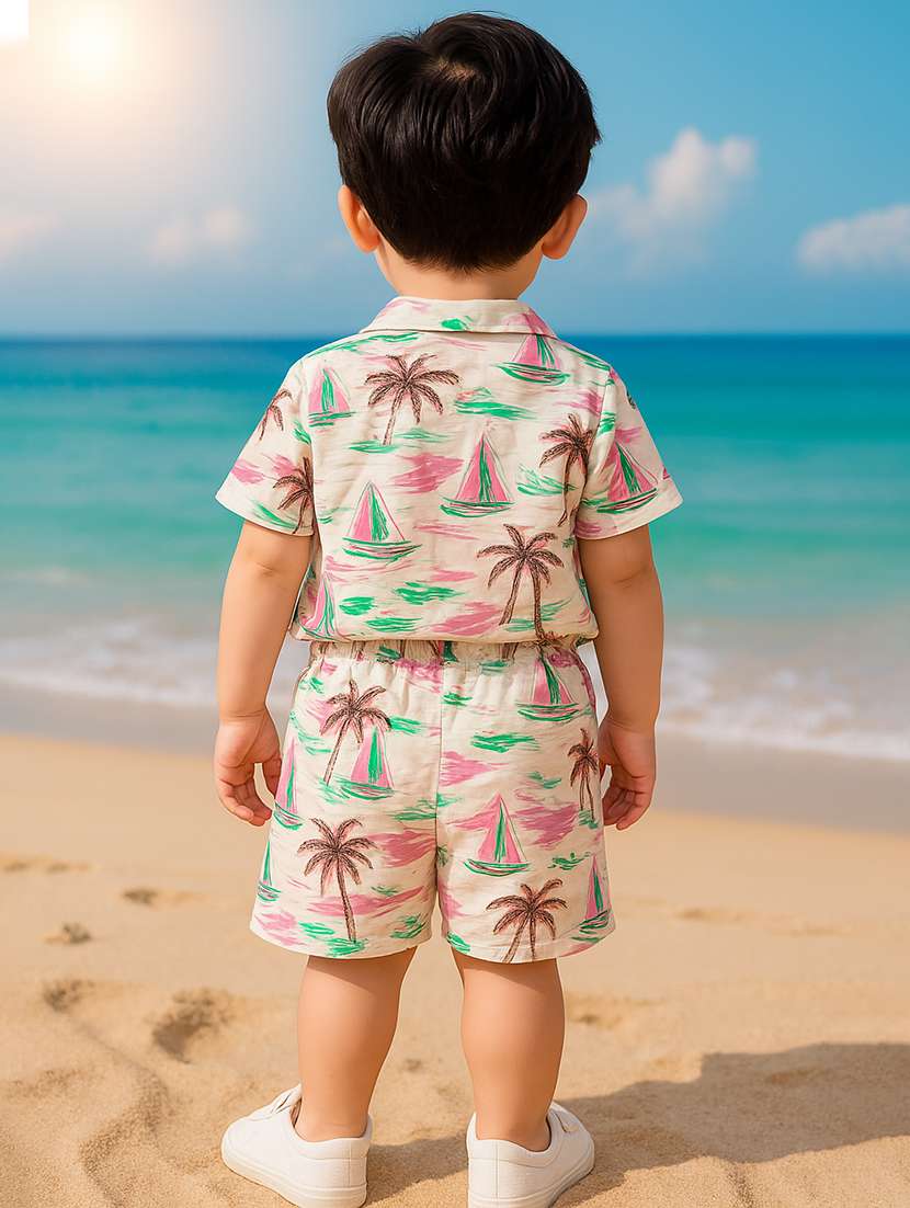 boys printed shirt and shorts co-ord set - 22239071 -  Standard Image - 2