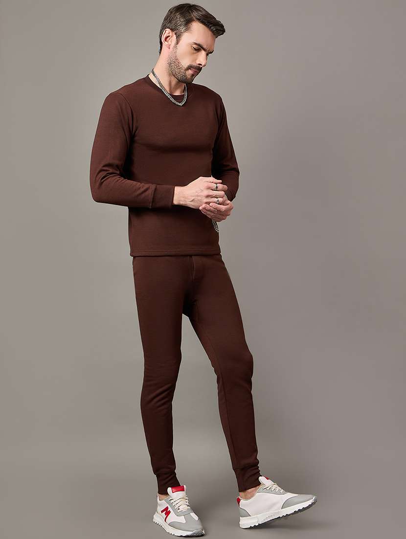 men solid round neck full length thermal set - 22239126 -  Standard Image - 2