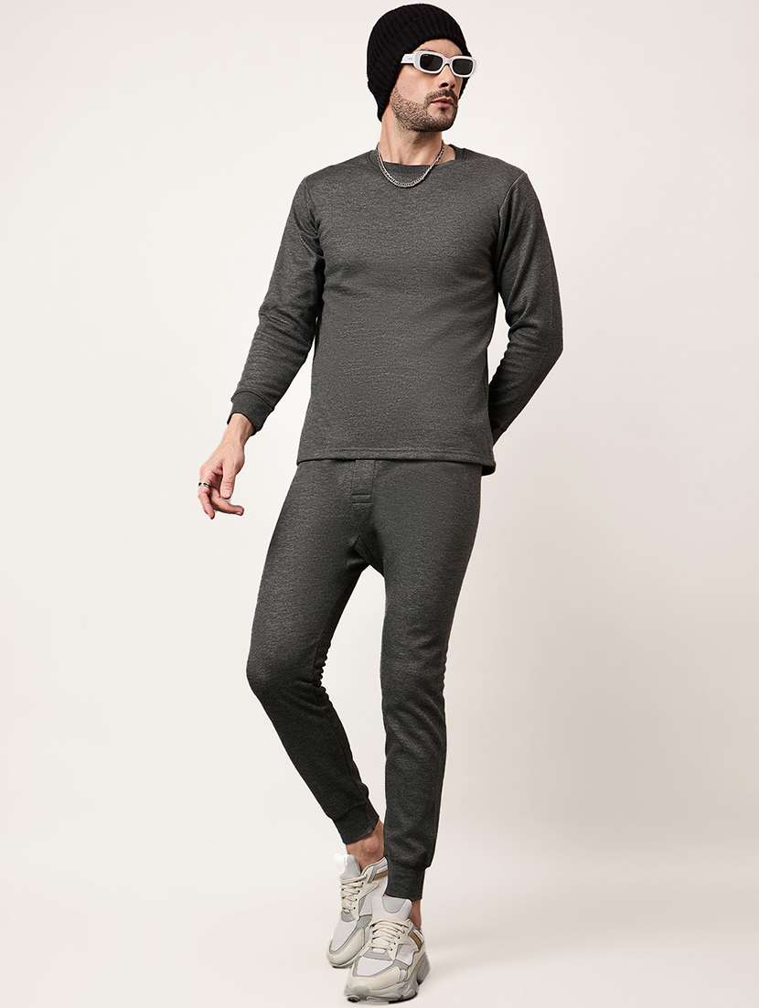 men solid round neck full length thermal set - 22239128 -  Standard Image - 2