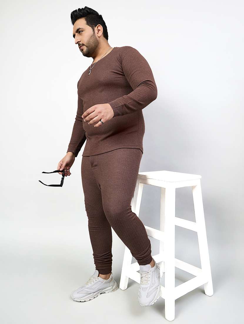 men solid round neck full length thermal set - 22239130 -  Standard Image - 2