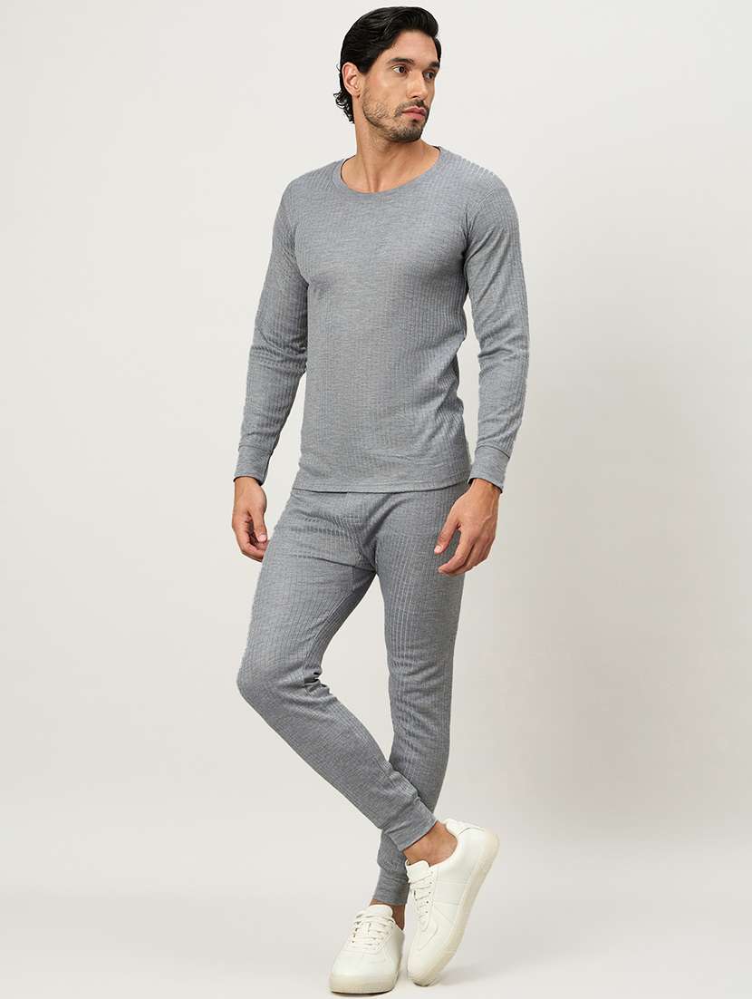 men solid round neck full length thermal set - 22239134 -  Standard Image - 2