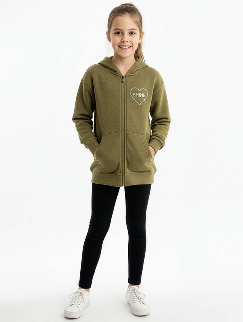 girls solid long sleeve hooded sweatshirt - 22239147 -  Standard Image - 2