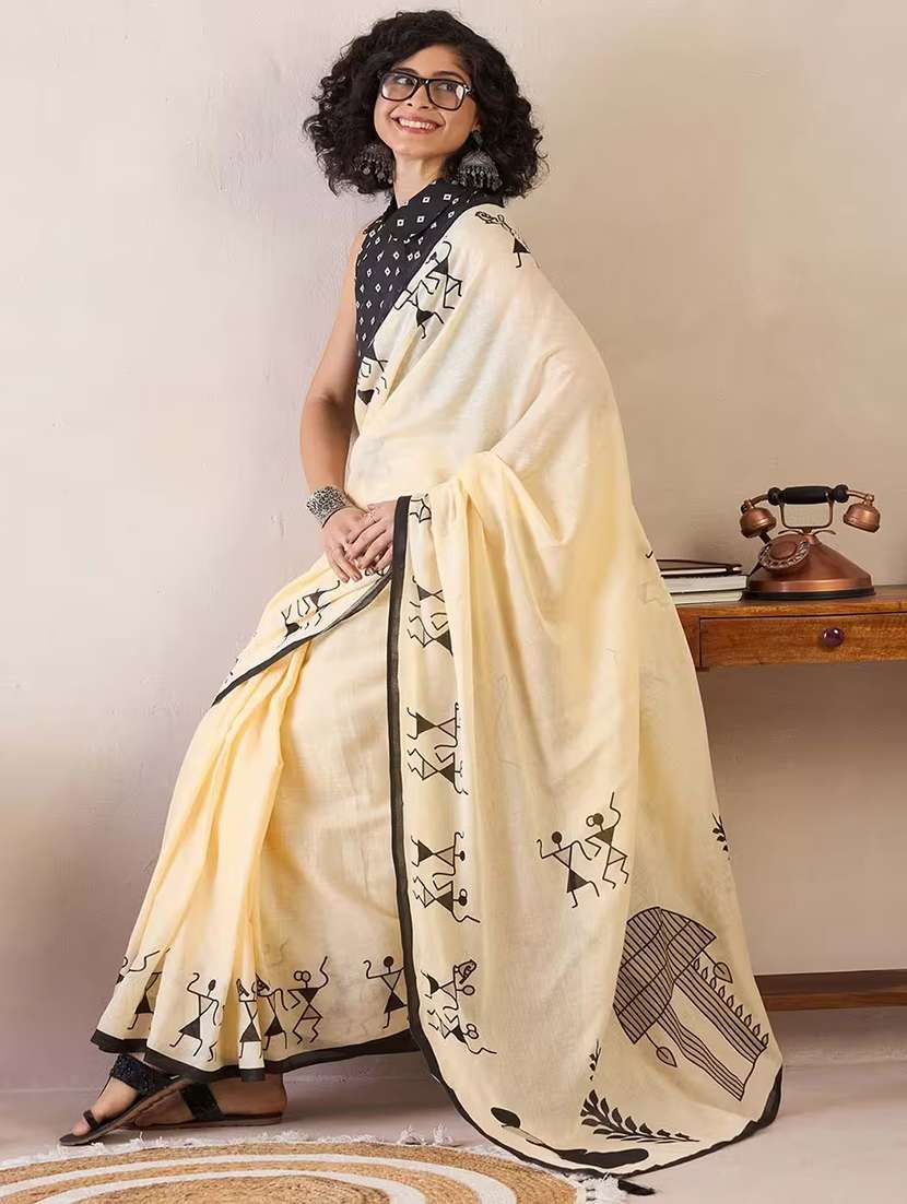 women warli printed saree with blouse - 22239222 -  Standard Image - 2