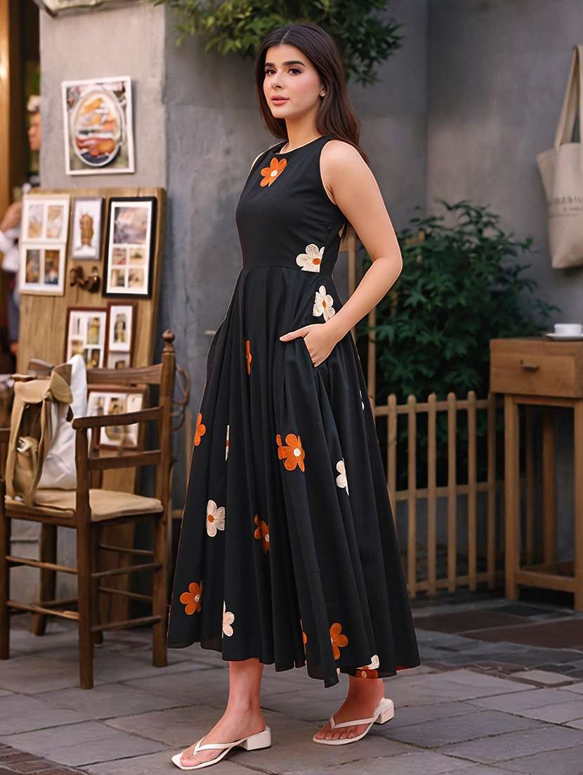 women embroidered sleeveless fit & flare dress with pocket - 22239258 -  Standard Image - 2