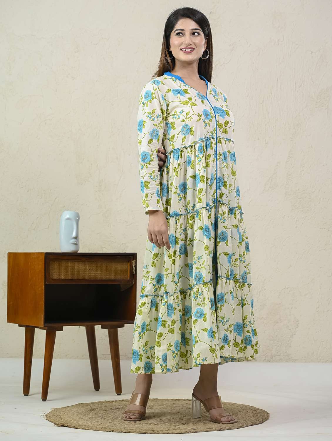 women floral print long sleeve tiered dress - 22239270 -  Standard Image - 2