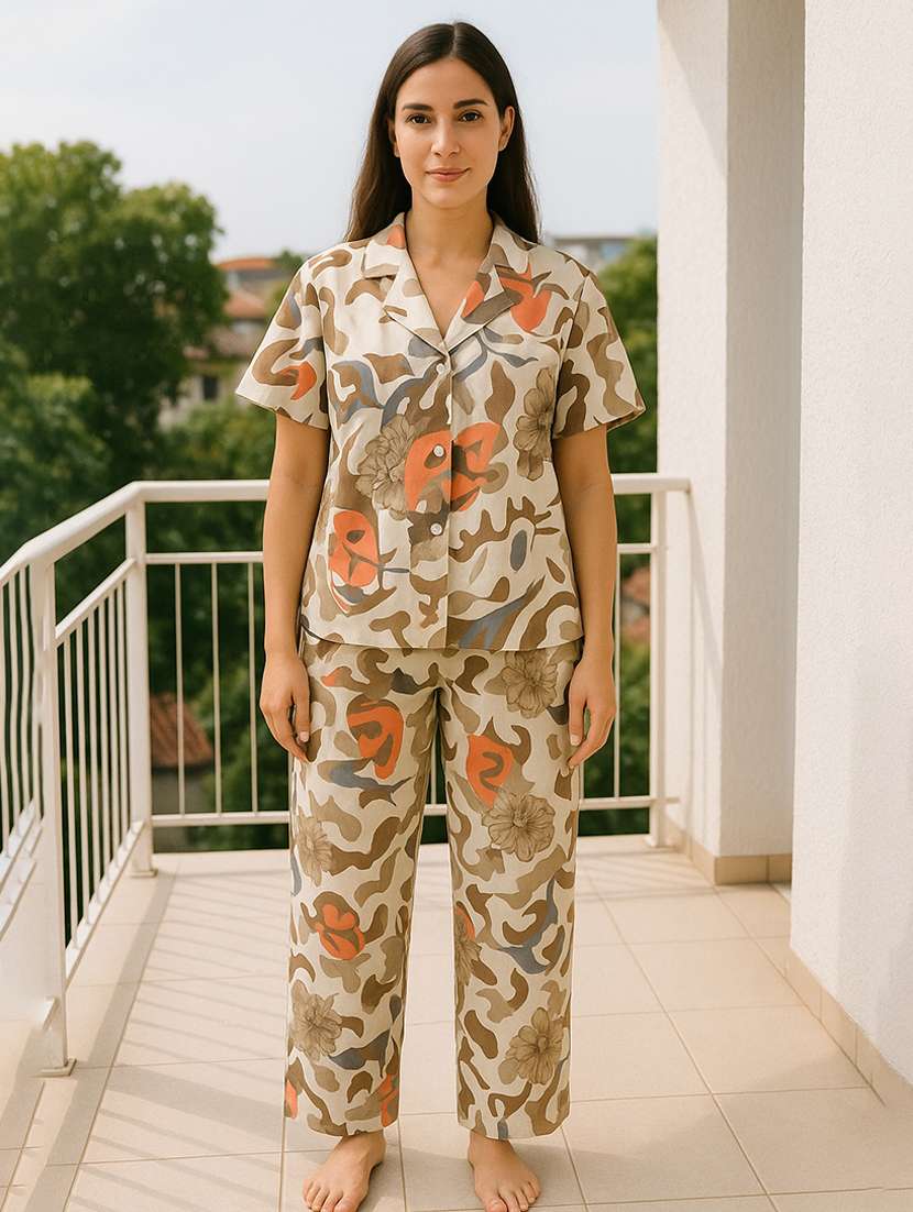 women printed nightwear pyjama set - 22239339 -  Standard Image - 2