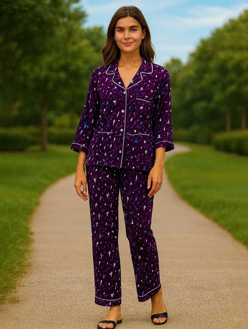 women printed nightwear pyjama set - 22239343 -  Standard Image - 2