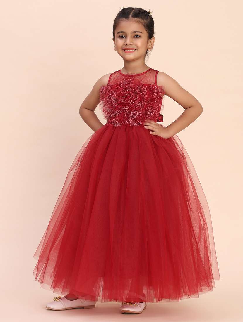 girls solid sleeveless fit and flared maxi dress - 22239528 -  Standard Image - 2