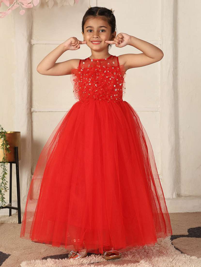 girls solid sleeveless fit and flared maxi dress