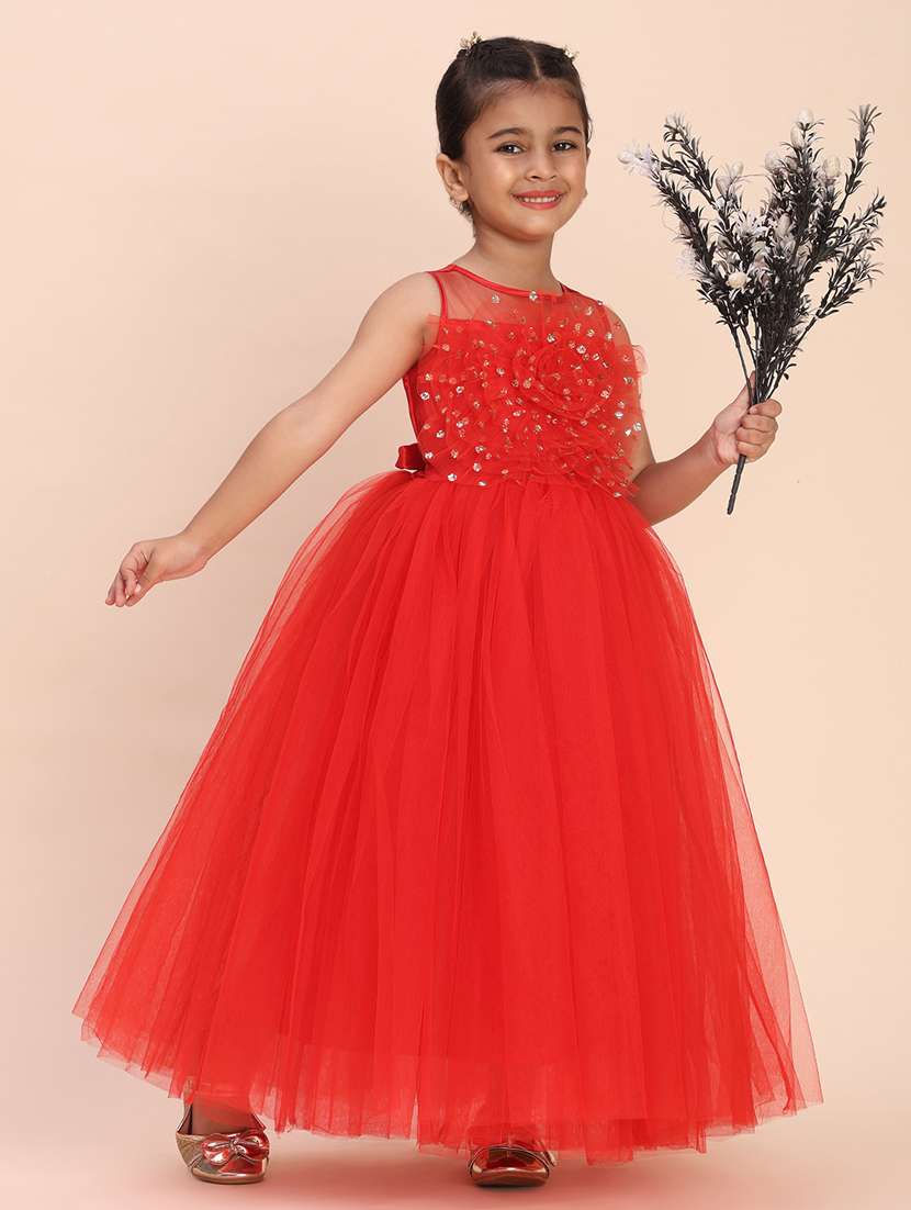 girls solid sleeveless fit and flared maxi dress - 22239529 -  Standard Image - 2
