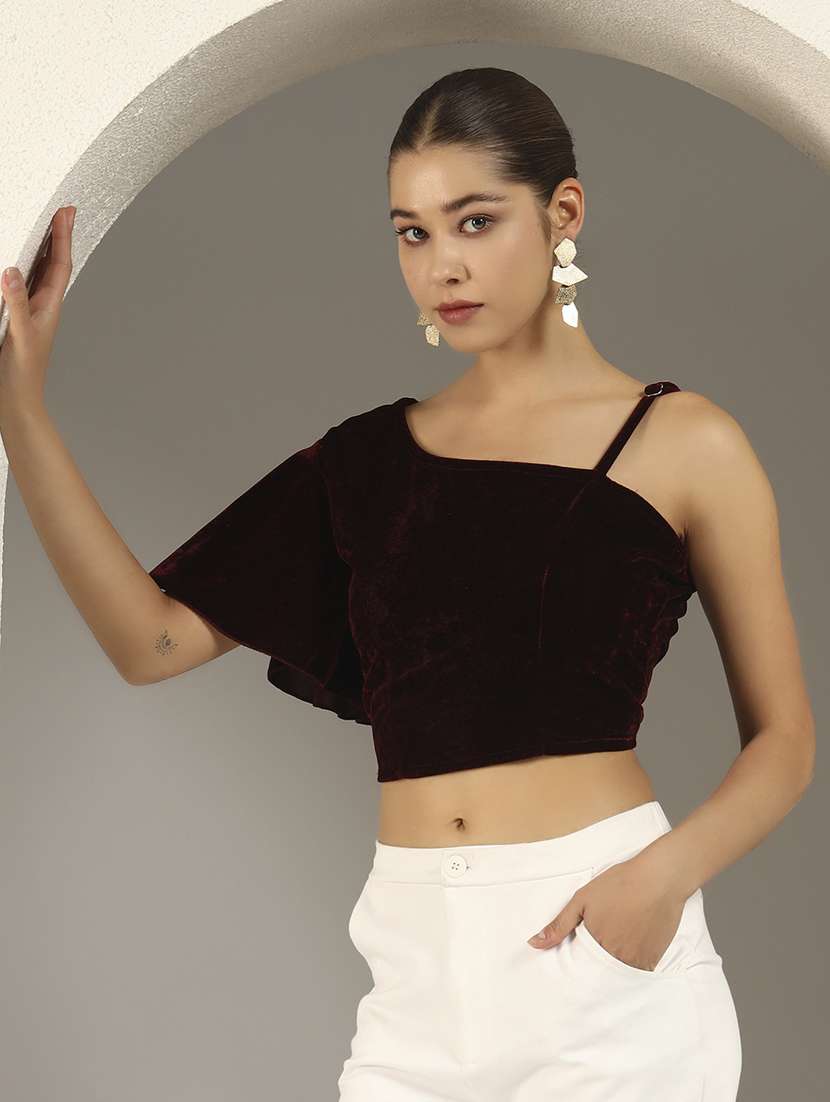 women solid single shoulder stitched blouse - 22239531 -  Standard Image - 2