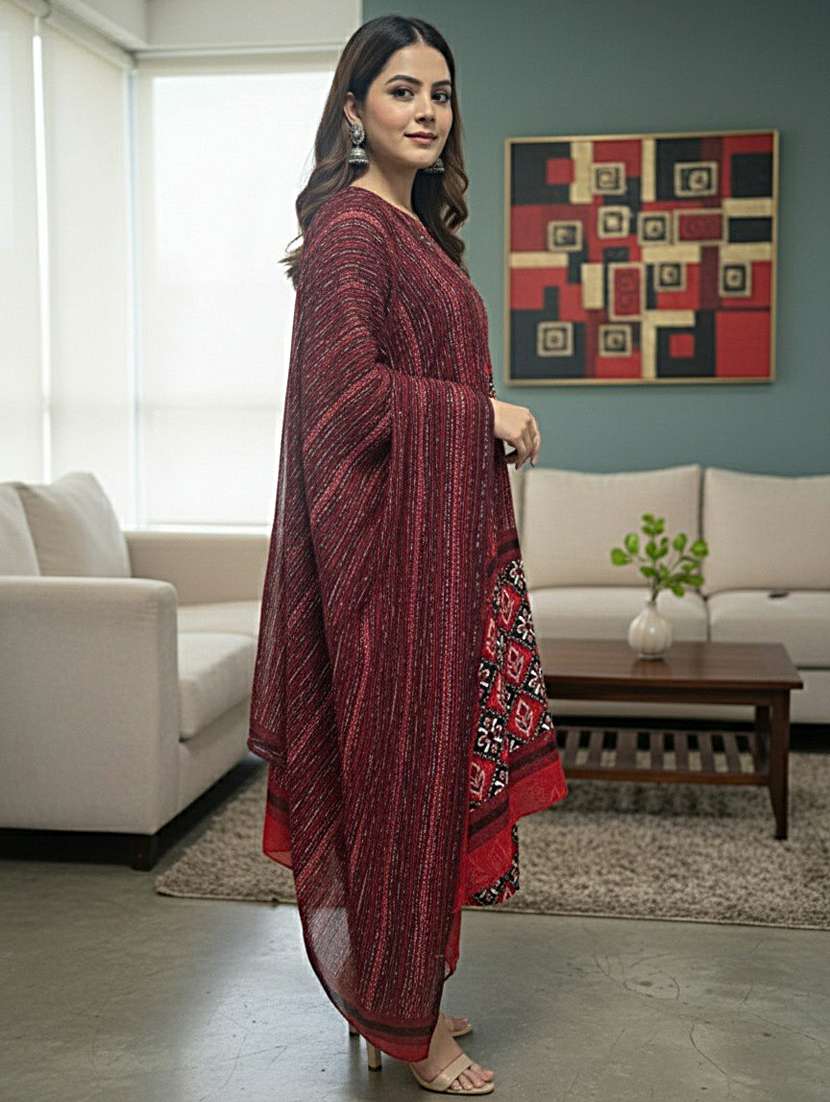 women printed three quarter sleeve kurta pant with dupatta set - 22239538 -  Standard Image - 2