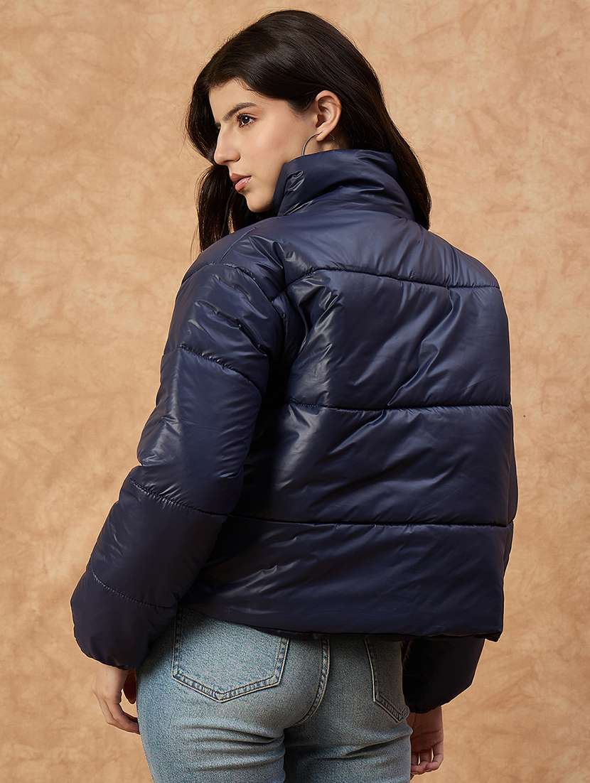 women solid long sleeve puffer jacket - 22239628 -  Standard Image - 2