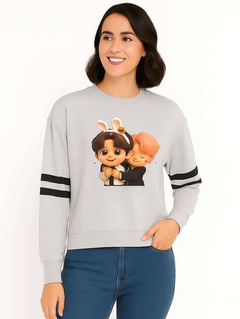 women pack of 2 printed long sleeve crop sweatshirt - 22239636 -  Standard Image - 2