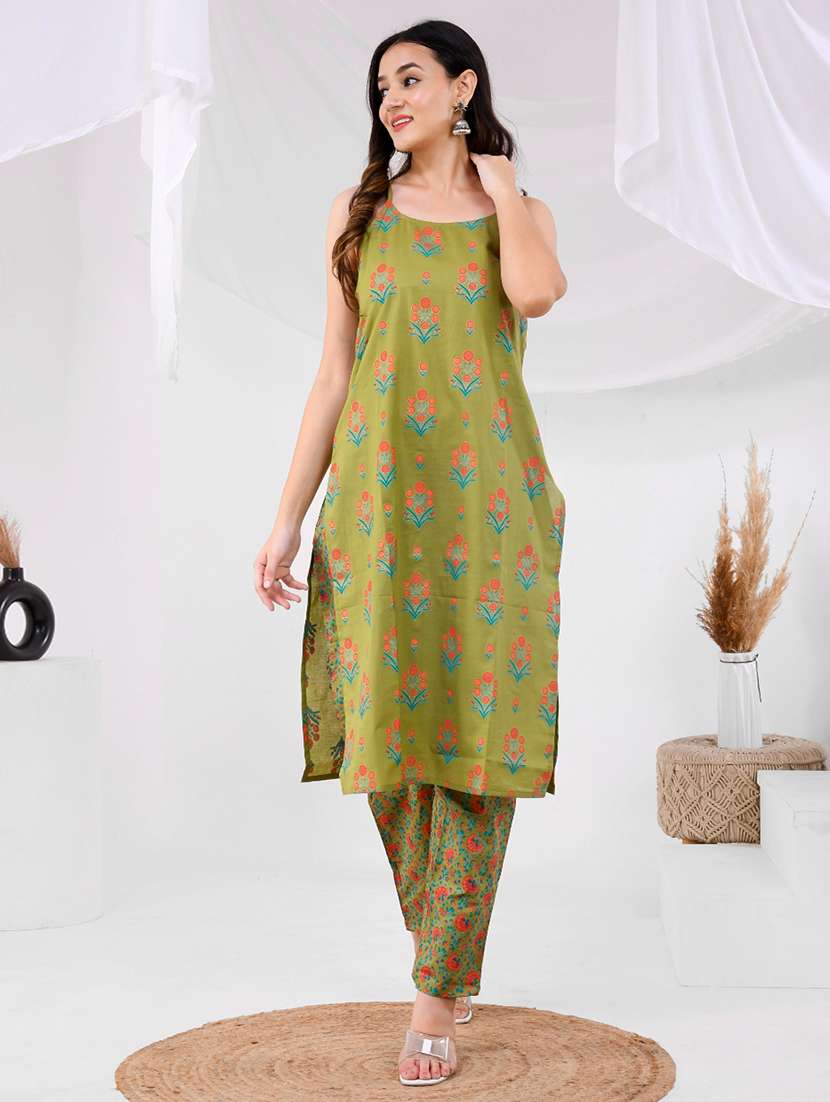 women floral shoulder strap straight kurta