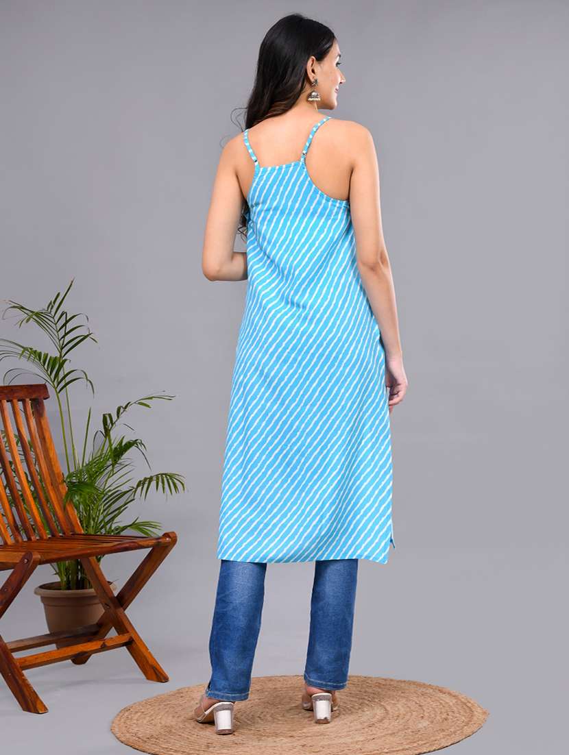 women leheriya shoulder strap straight kurta - 22239734 -  Standard Image - 2