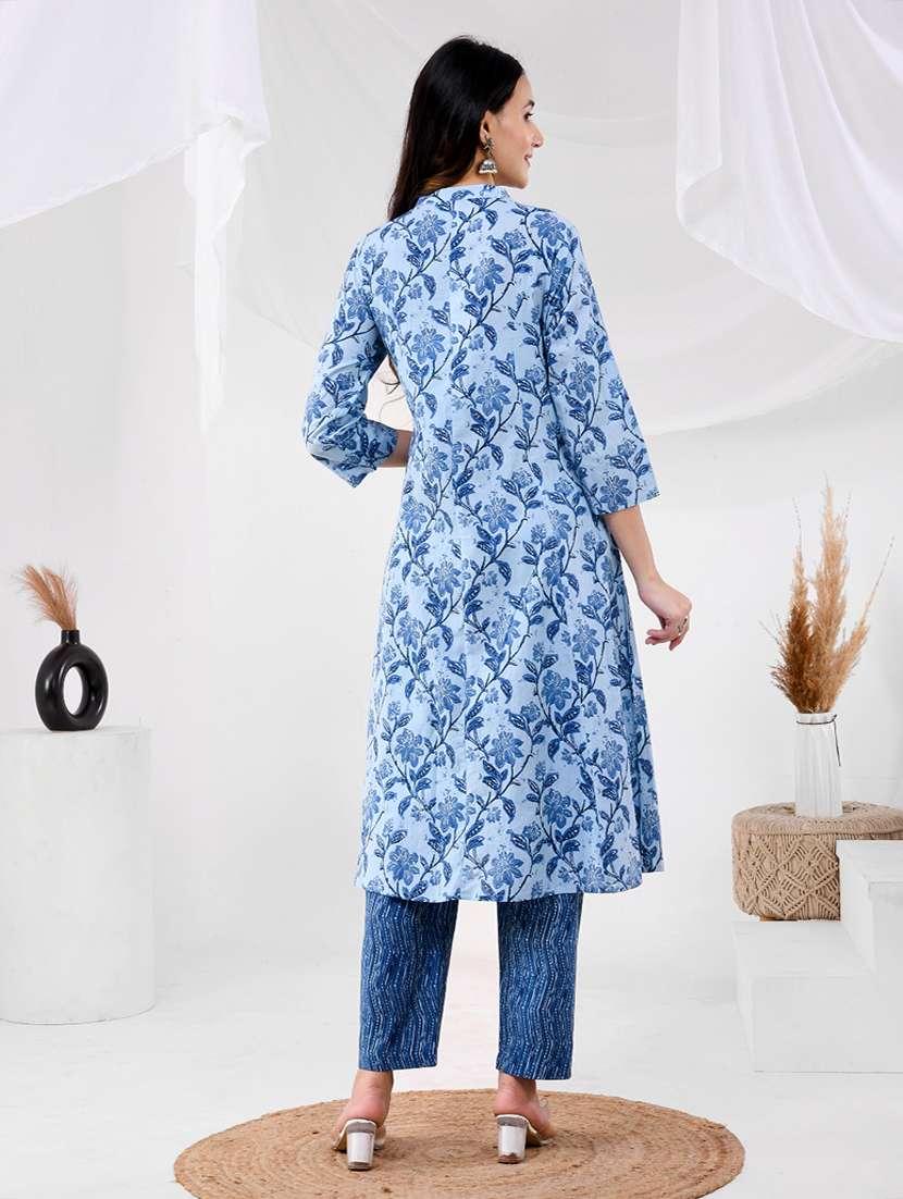 women floral three quarter sleeve kurta pant set - 22239744 -  Standard Image - 2